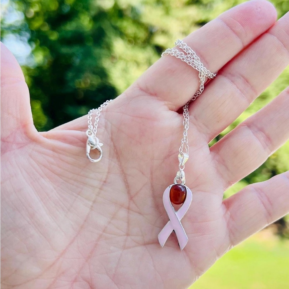 Pink Ribbon Breast Cancer Necklace Handmade by Wandering Bunny LLC